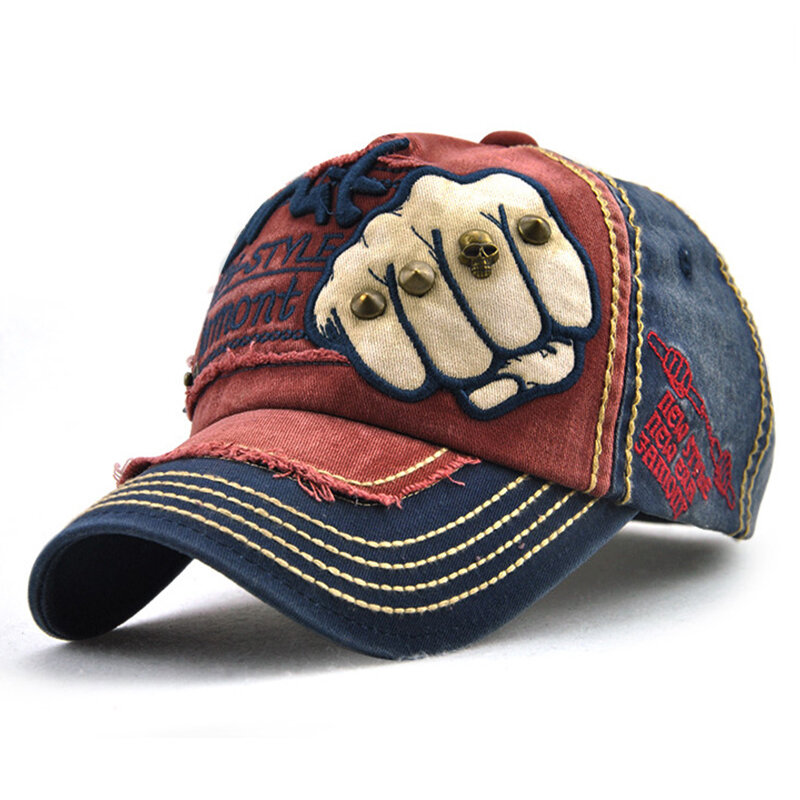 Men Women Fist Letter Embroidery Baseball Hat Fashion Rivet Peaked Cap