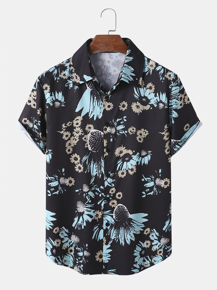 Men Dandelions Graphic Vintage Style Soft Casual Short Sleeve Regular Mid Length Shirts