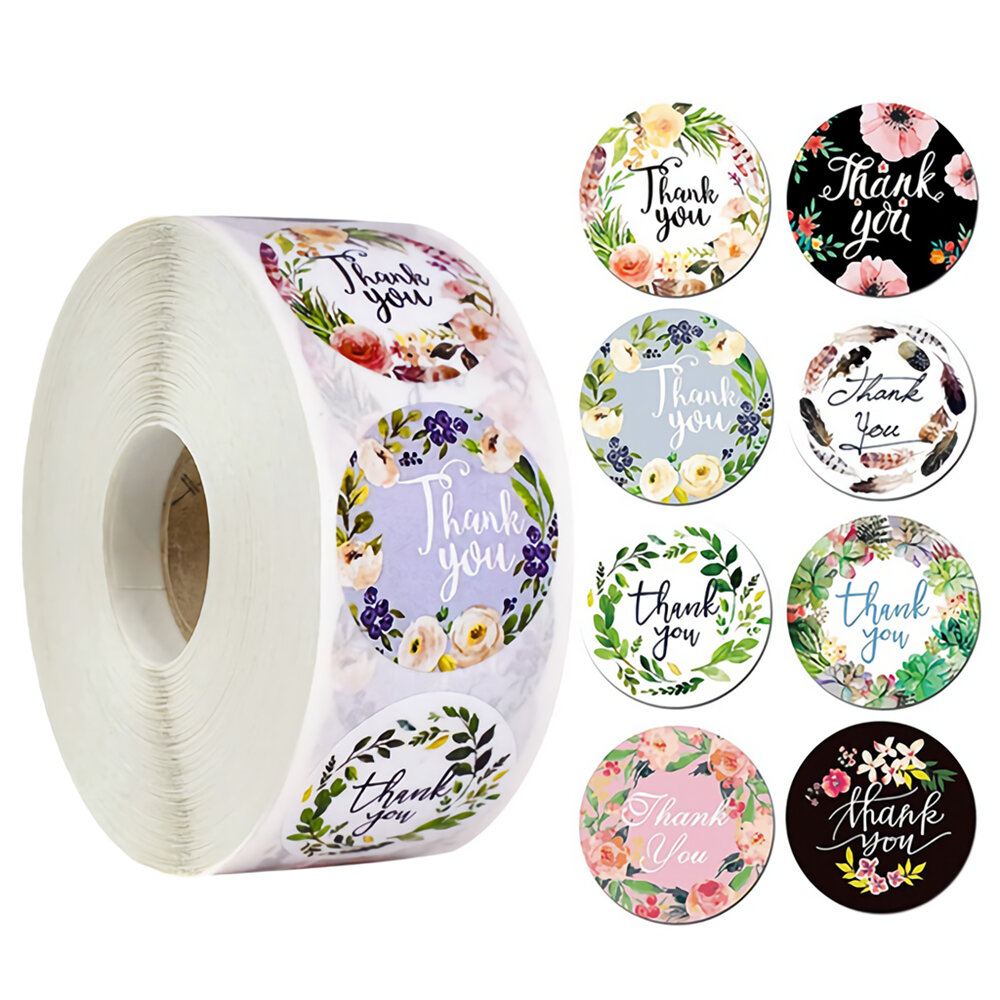 

500pcs/lot Round Floral Thank You Stickers Seal Labels for Wedding Favors Party Handmade Stickers Envelope Stationery St