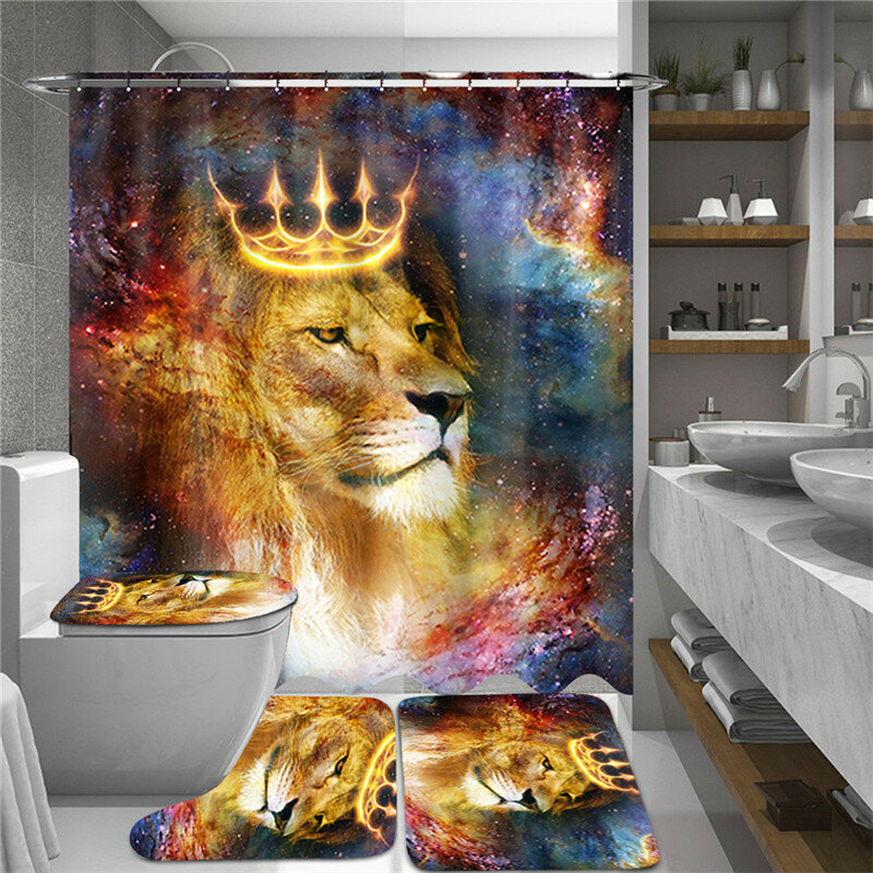 180cm x 180cm Crown Lion douchegordijn set waterdichte douchemat set