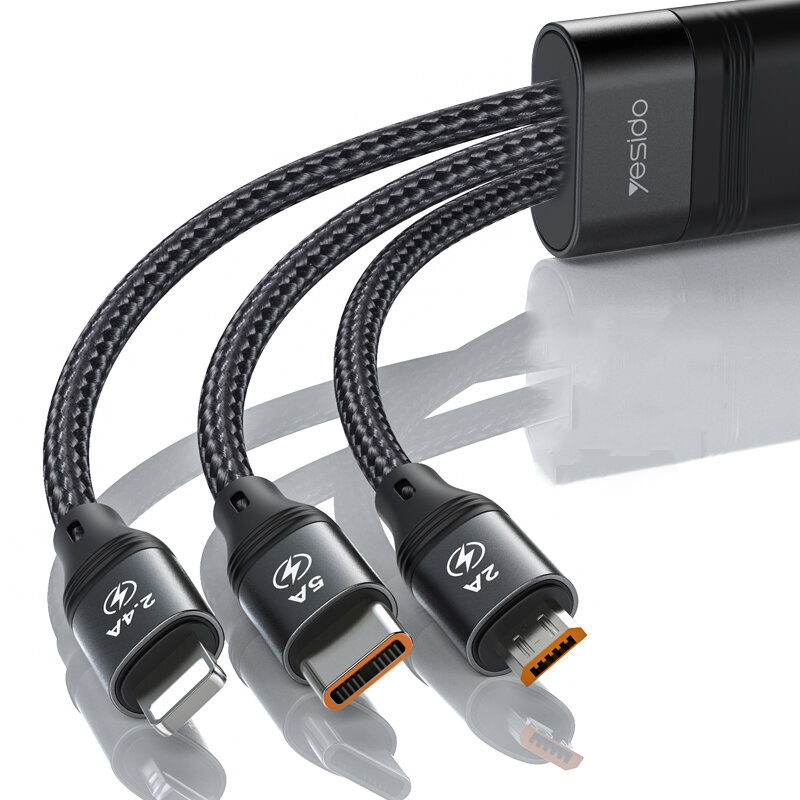 YESIDO CA73 3-In-1 66W USB Naar Type-C/Micro USB/iP Poort Kabel Power Delivery QC4.0 Snel opladen Da