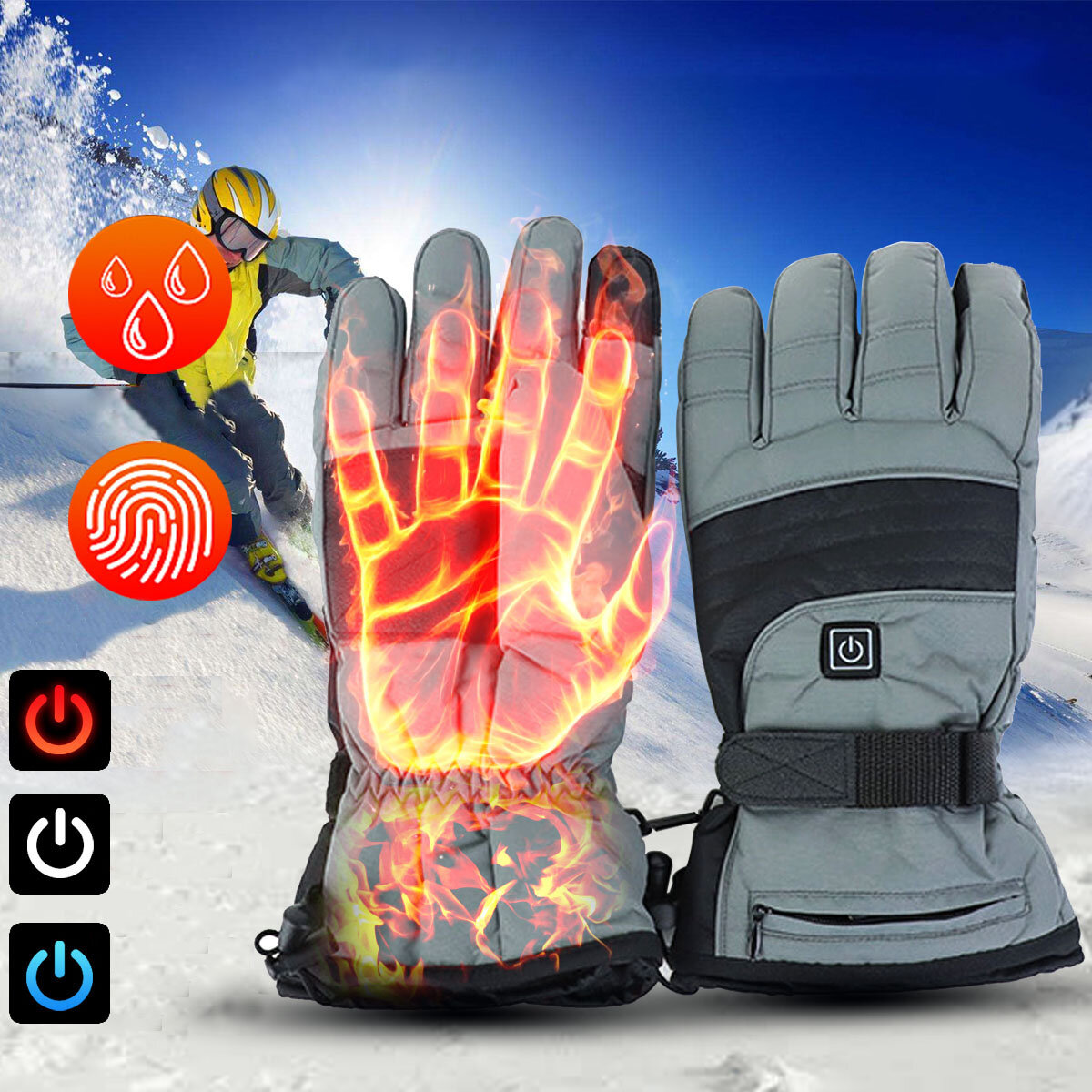 

3 Modes Heated Gloves Winter Warmers Thermal Touch Screen Windproof Waterproof Skiing Cycling Riding Gloves