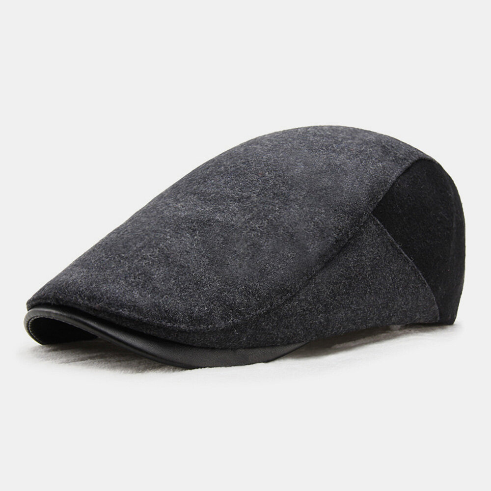Men Woolen Dome Color Matching Absorb Sweat Breathable Berets British Retro Winter Thicken Warm Forward Hat Peaked Cap