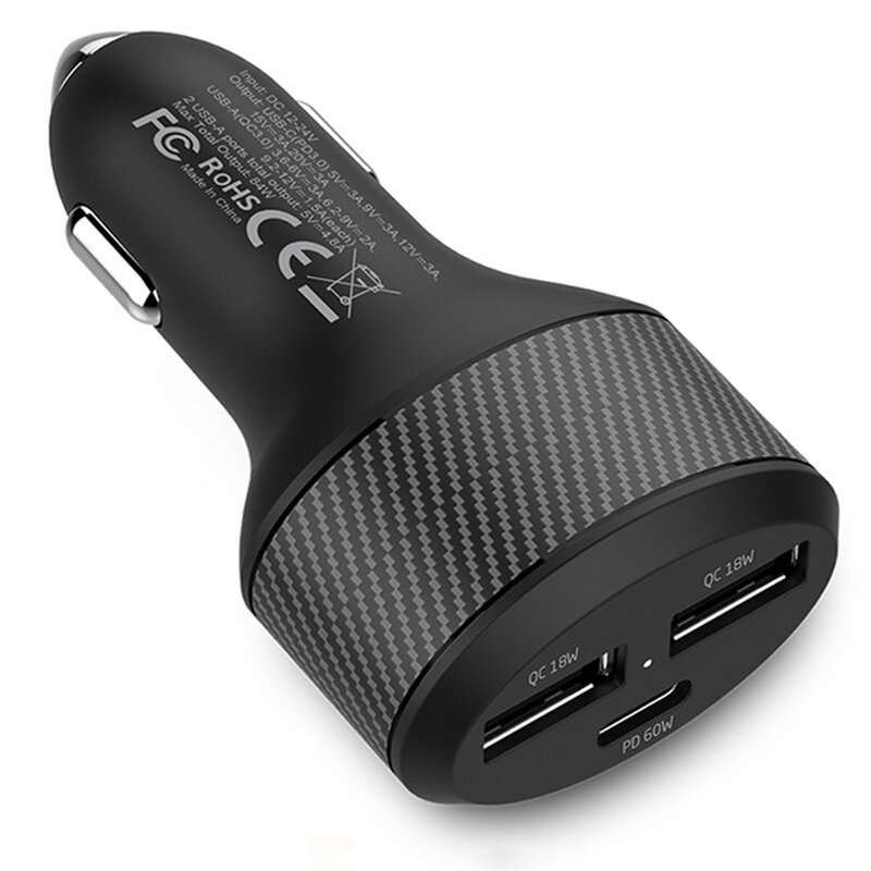 

Bakeey 84W USB Car Charger Adapter With 60W USB-C PD Power Delivery/ 2*18W USB QC3.0 Support Fast Charging For iPhone 13