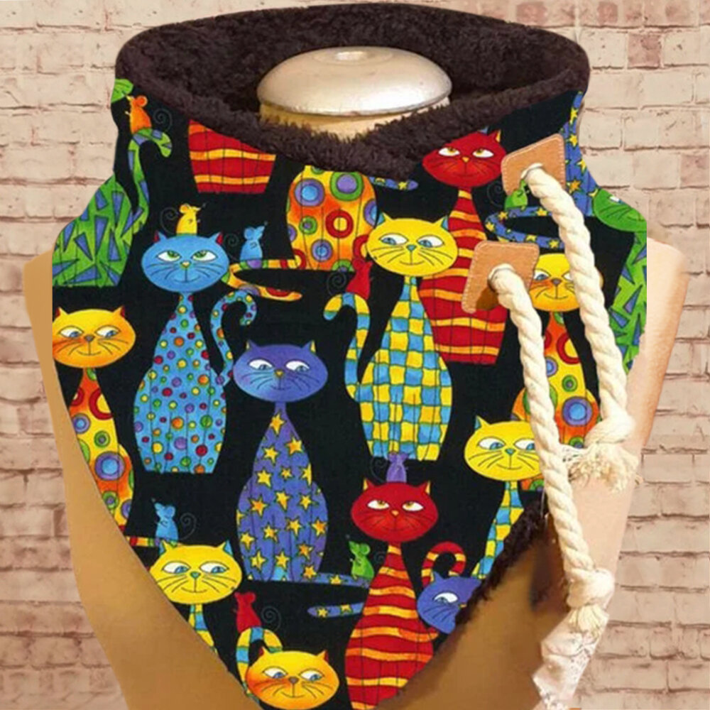 Women Cute Cartoon Colorful Funny Cats Pattern Soft Personality Neck Protection Keep Warm Scarf