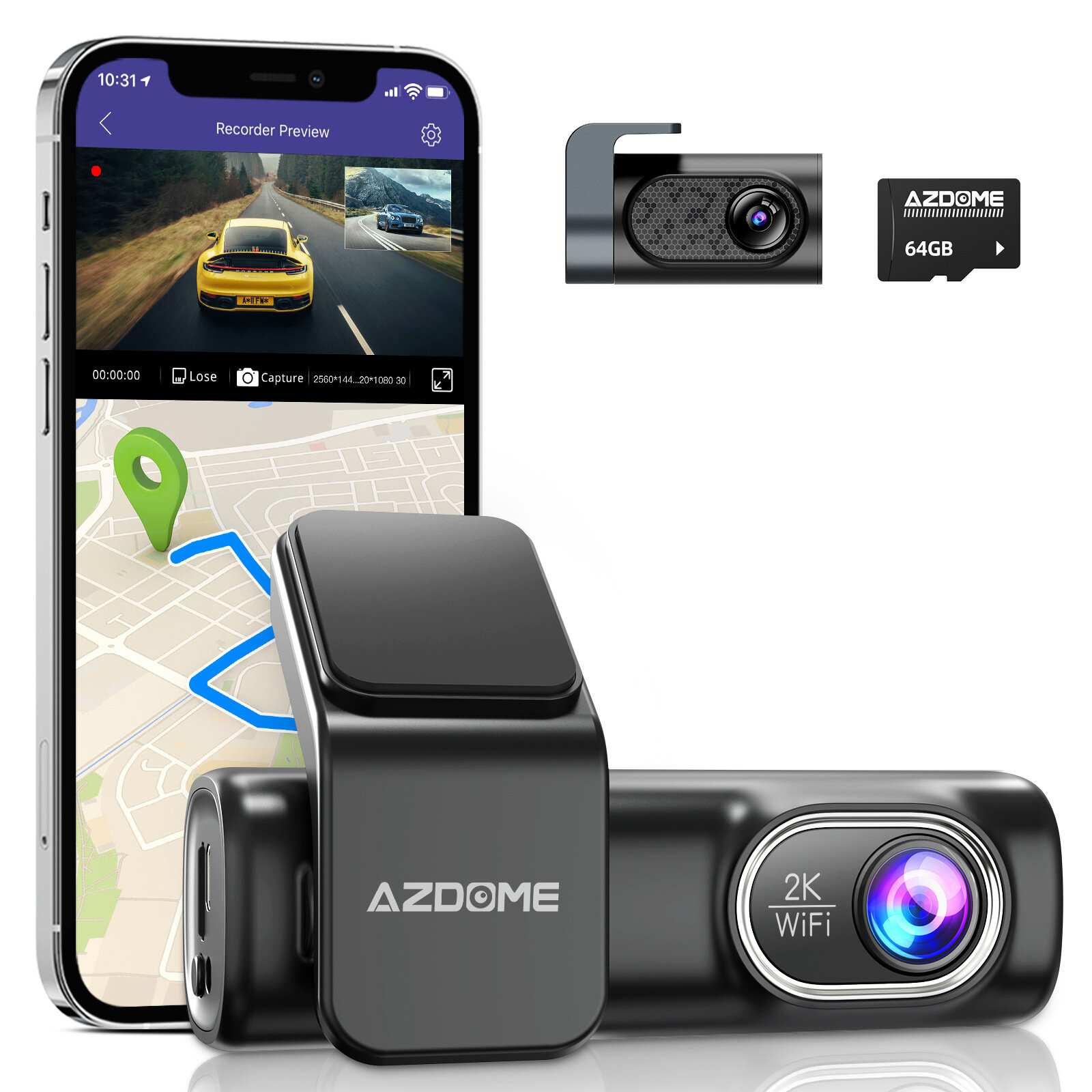 

AZDOME M301 Ultra HD WiFi Dash Cam2K+720P 2 Channel Dual Dash Cam With WiFi GPS Smart Voice Control Front & Rear Dual