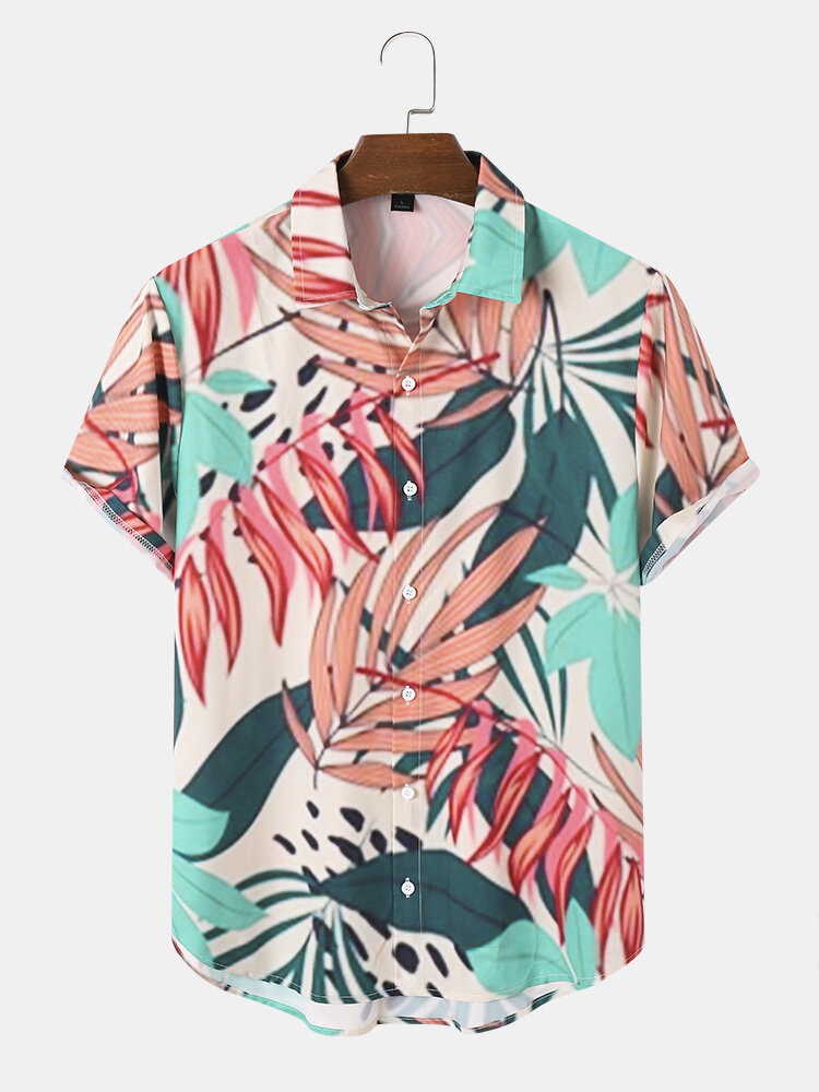Heren Tropisch Leaves Graphic Soft Alle bijpassende huidvriendelijke overhemden