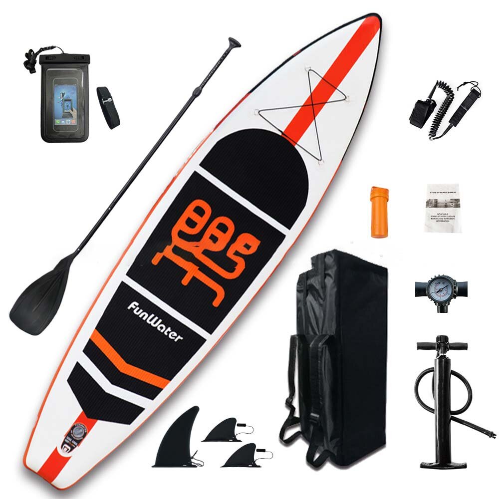 [EU Direct] FunWater Opblaasbaar Stand Up Surfboard Paddle Board 132 * 33 * 6 inch met luchtpomp, peddel, waterdichte tas, veiligheidskoord SUPFW03A