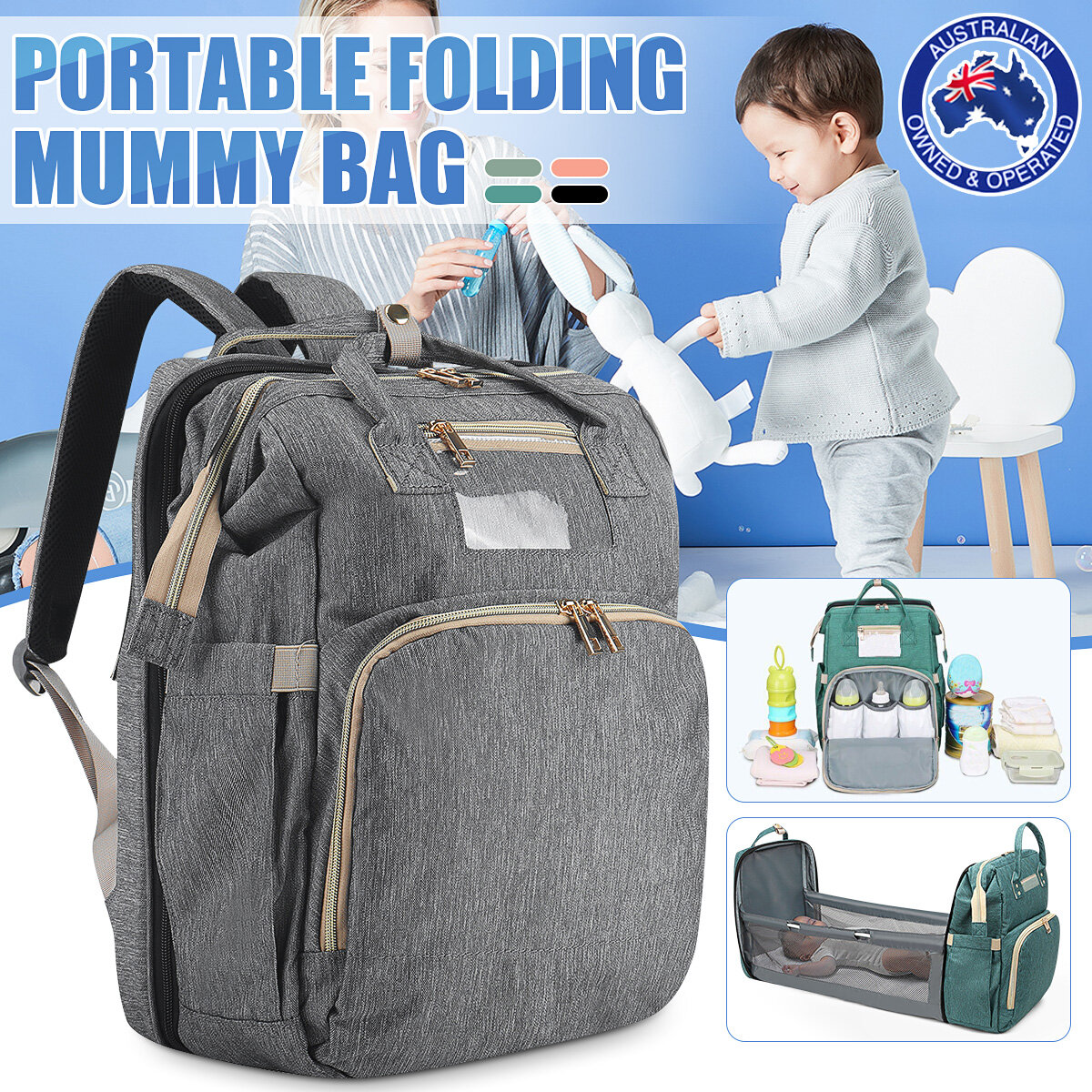 Multifunctionele 2-IN-1 Grote Capaciteit Opvouwbare Reizen Baby Baby Crib Luier Macbook Opslag Mummi