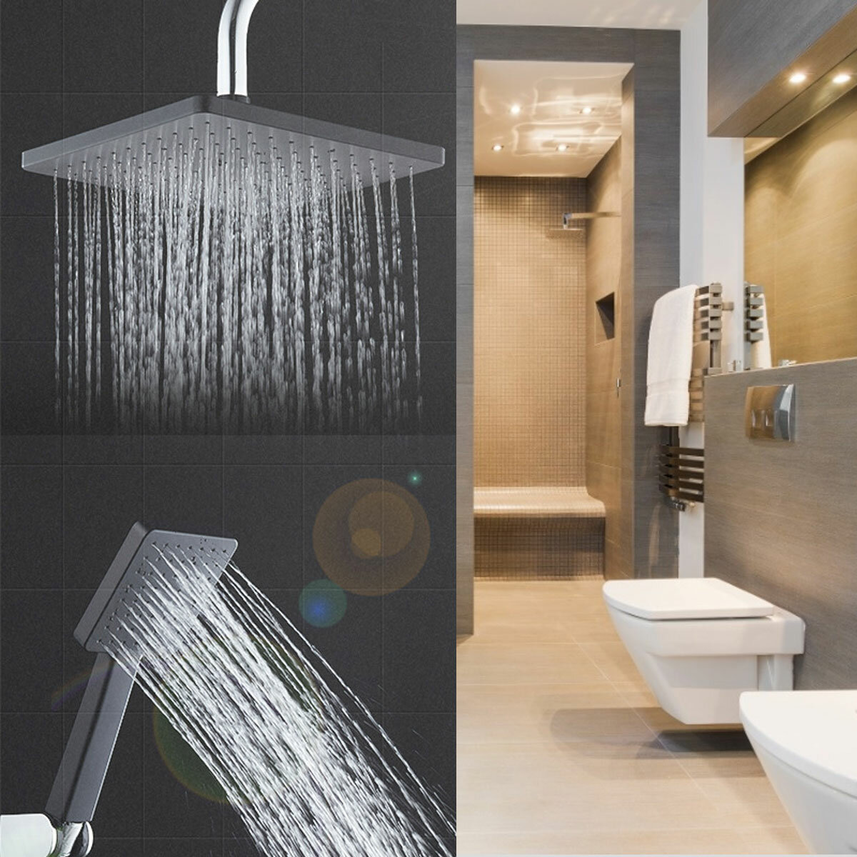 Zwarte vintage matte verf doucheset automatische ontkalking en onder druk staande badkamer regendouc