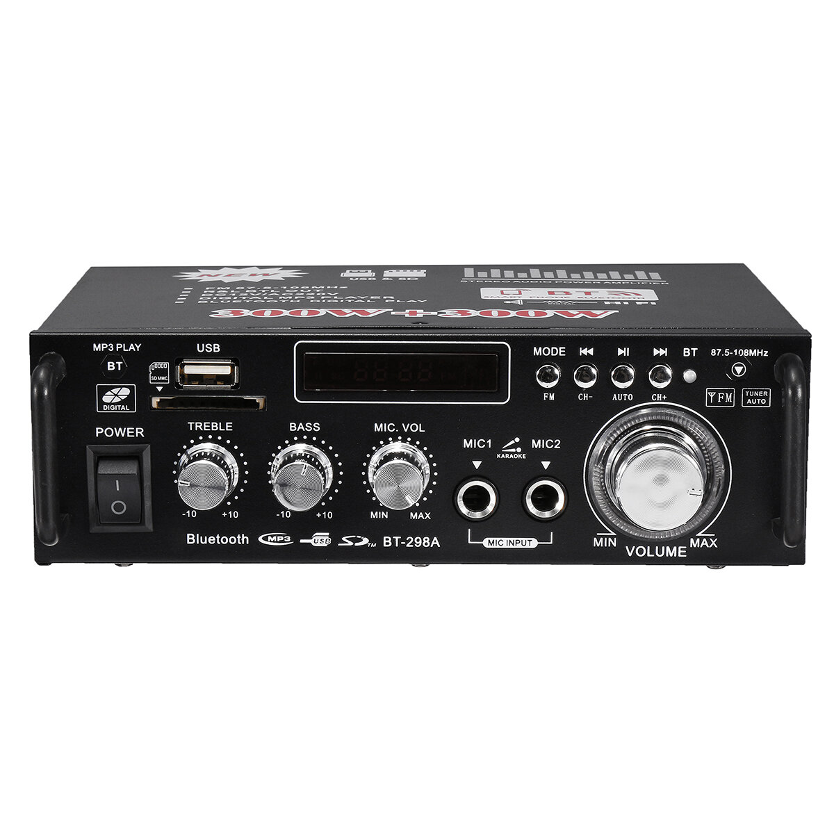 BT-298A 12V 220V HIFI Audio Stereo Power Amplifier bluetooth FM Radio 2CH 600W