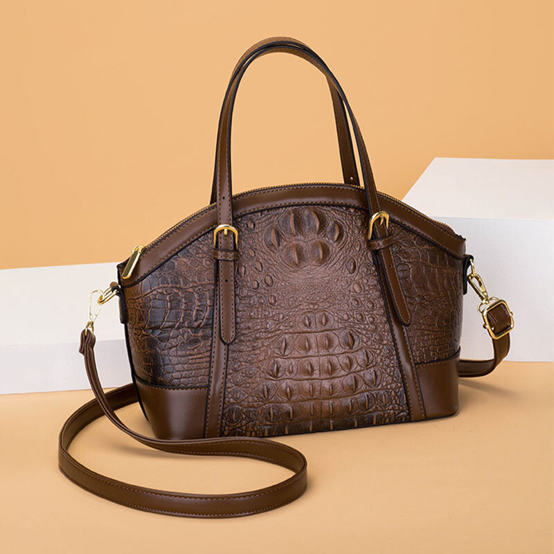 Women Faux Leather Fashion Alligator Large Capacity Multi-Carry Patchwork Handbag Crossbody Bag