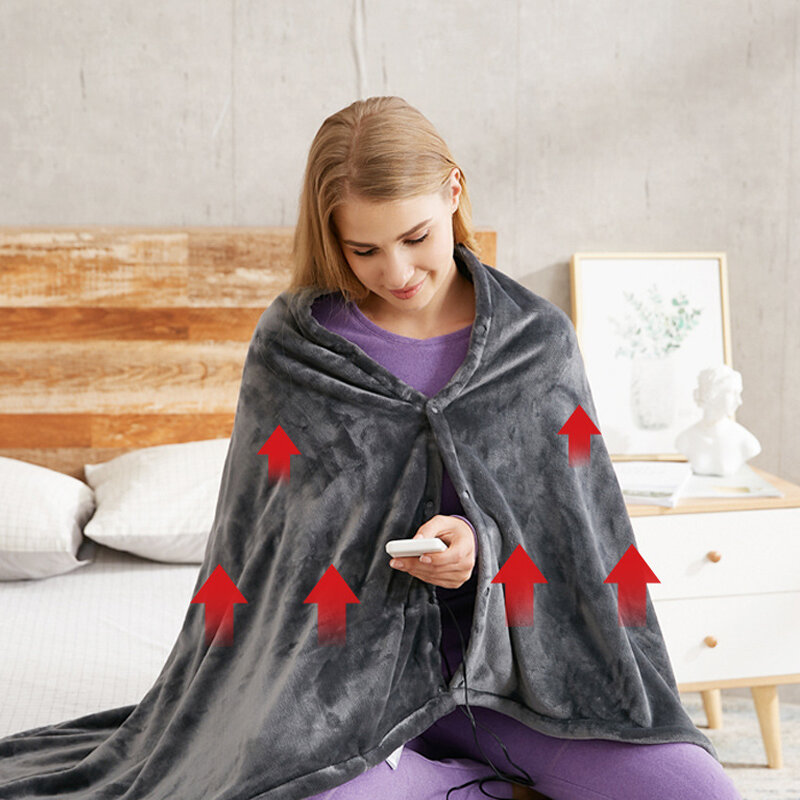 WOOTSHU Electric Heating Shawl Plush Blanket 3 Gears 8 Zone Heating USB Double-sided Coral Fleece Wi