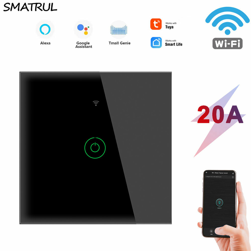 SMATRUL TMR01 20A Tuya Smart Life Wifi Switch EU Plug Smart Touch Switch Mobile Phone Remote Alexa V