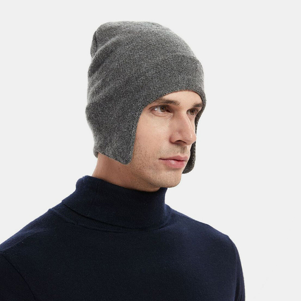 

Unisex Knitted Hat Plain Dome Ear Protection Warmth Brimless Beanie Hat Earflap Hat