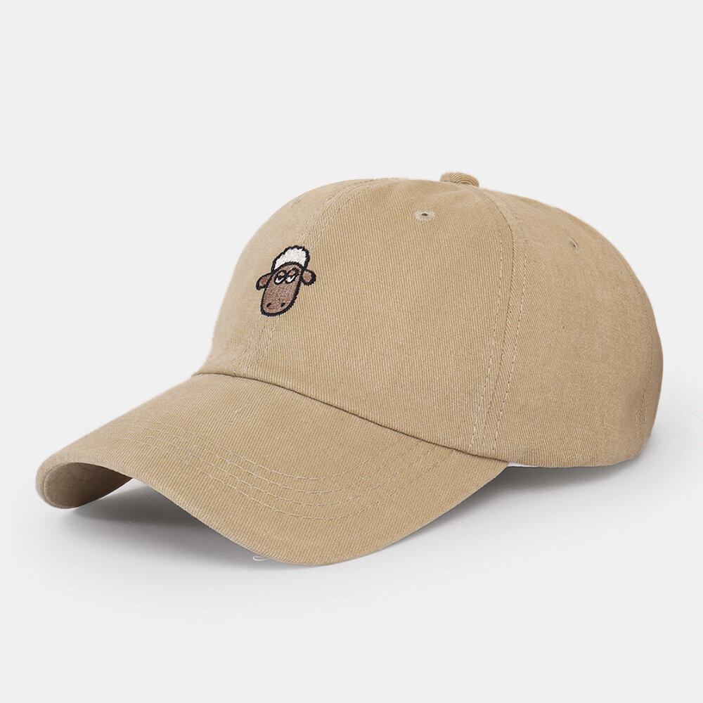 Unisex Cartoon Sheep Embroidery Wide Brim Sunshade Hat Simple Hip Hop Adjustable Baseball Cap