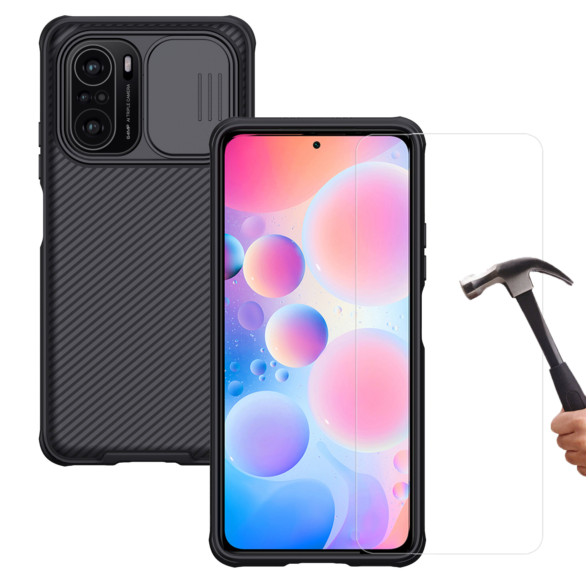 

NILLKIN for POCO F3 Global Version Accessories Set Amazing H+PRO 9H Anti-Explosion Tempered Glass Screen Protector + Bum