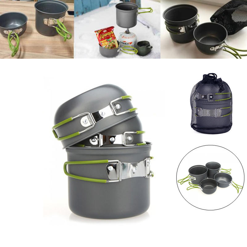 2-3 Person Non-Stick Aluminum Cookware Set Pot Bowl Outdoor Hiking Camping Cooking Picnic Tableware