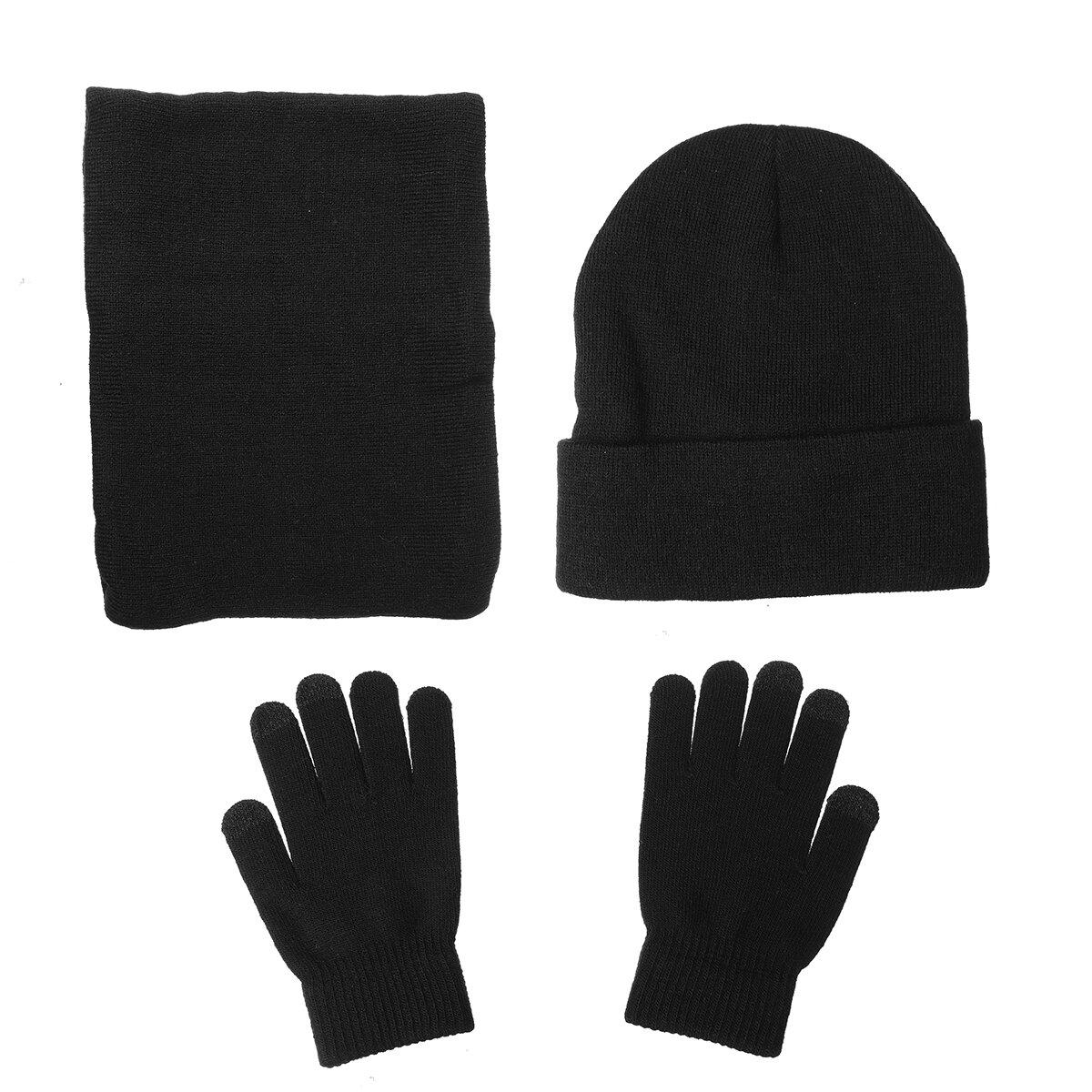 3 IN 1 Winter Beanie Muts Gebreide Sjaal Set Cap + Touch Screen Ski Dikke Handschoenen