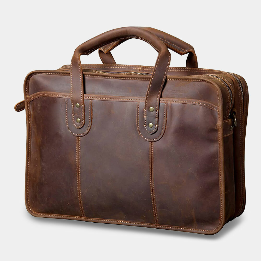 Ekphero Men Vintage Multifunction Wear-Resistant Faux Leather Large Capacity Business Briefcases Han