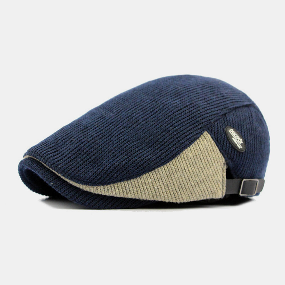 Men Wool Plus Thicken Keep Warm Stripe Pattern Casual Woolen Forward Hat Beret Hat