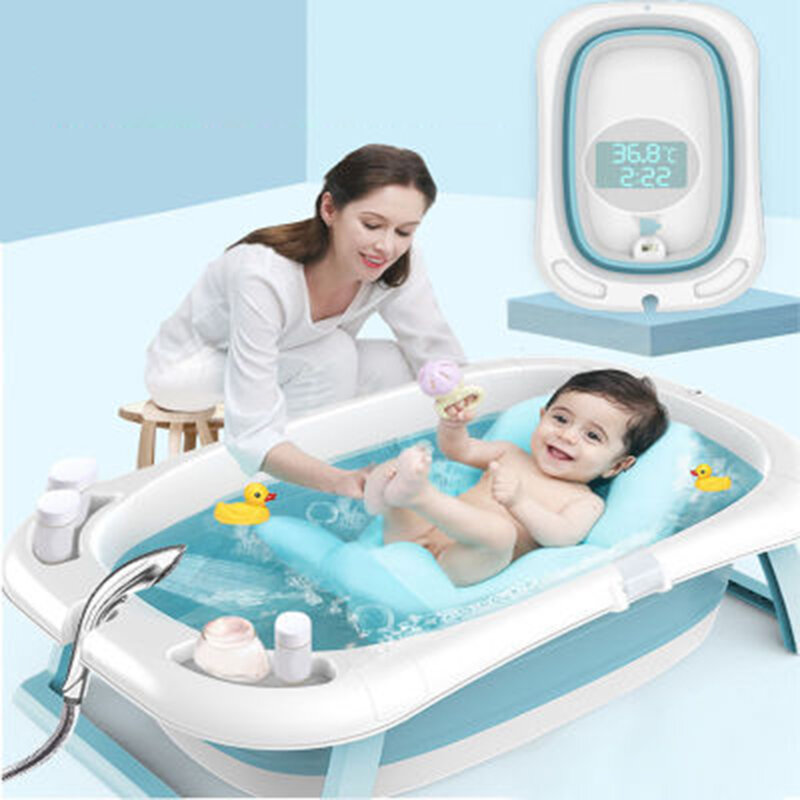 Beizhi Foldable Baby Bathtub with Electronic Temperature Universal Bath Barrel Large Size for Children
