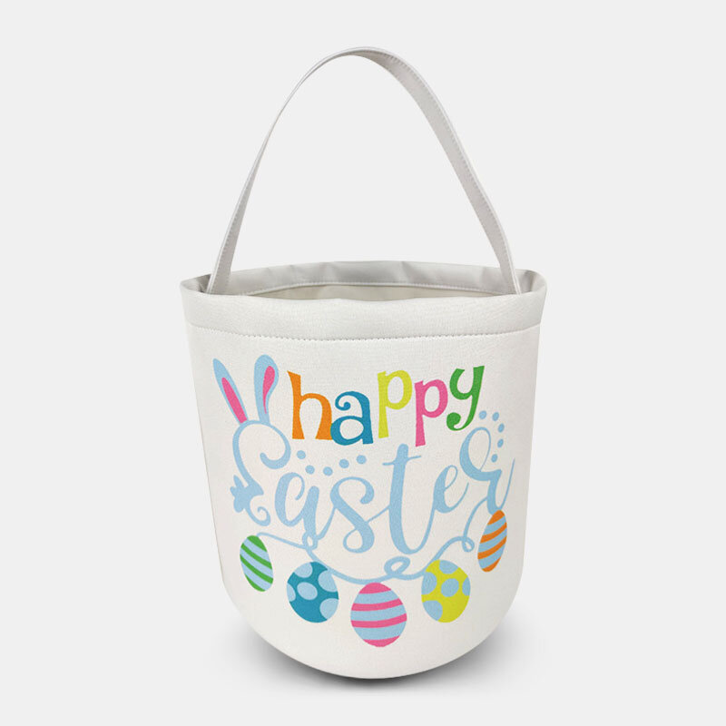 

Women Canvas Cute Rabbit Colorful Eggs Happy Easter Handbag Satchel Bag Gift Bag