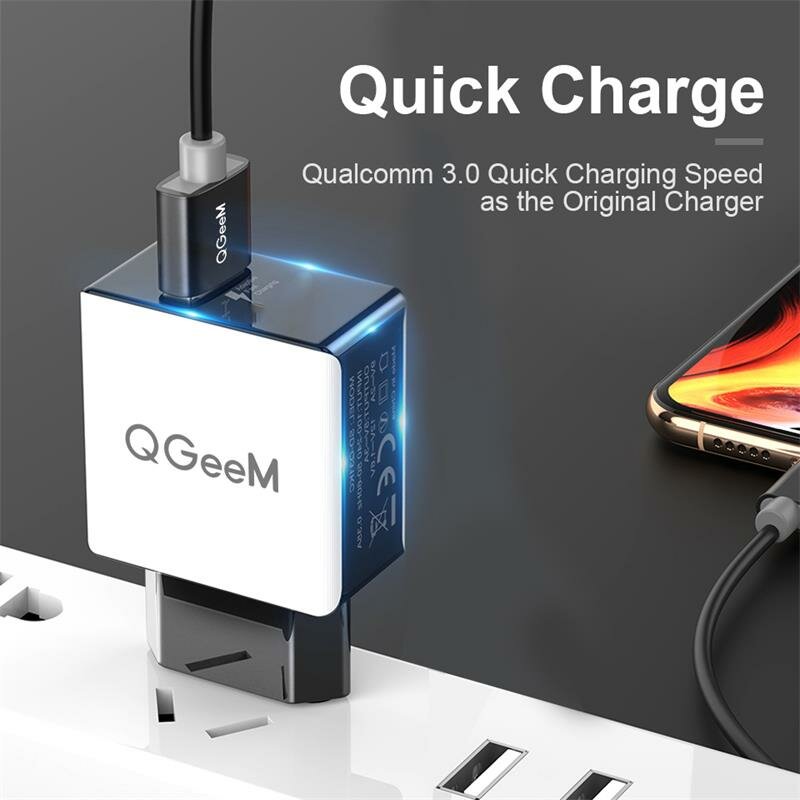 QGEEM QC 3.0USB充電器ファイバードローイングウォールチャージャーアダプターHuaweiP30 P40 ProMI10ノート9SS20 +ノート20の急速充電