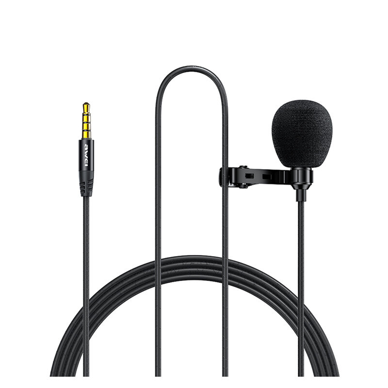 AWEI MK1 Microphone 3.5mm Aux Jack 3M Length Clean Sound Noise Cancelling for Vlog Laptop And Vlog Record