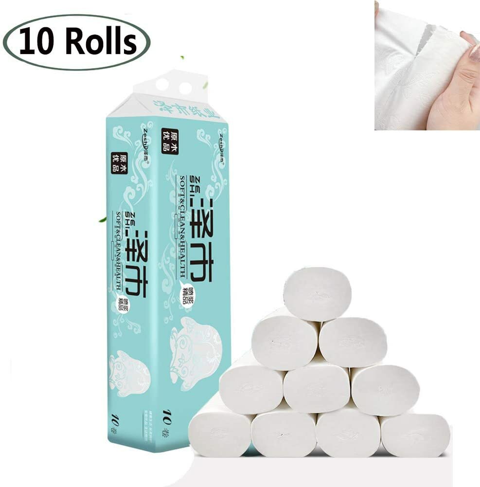10Pcs/Bag Roll Paper Toilet Paper Soft Strong Toilet Tissue Cotton Roll Paper Household Towel Tissue Replacement Roll Pa