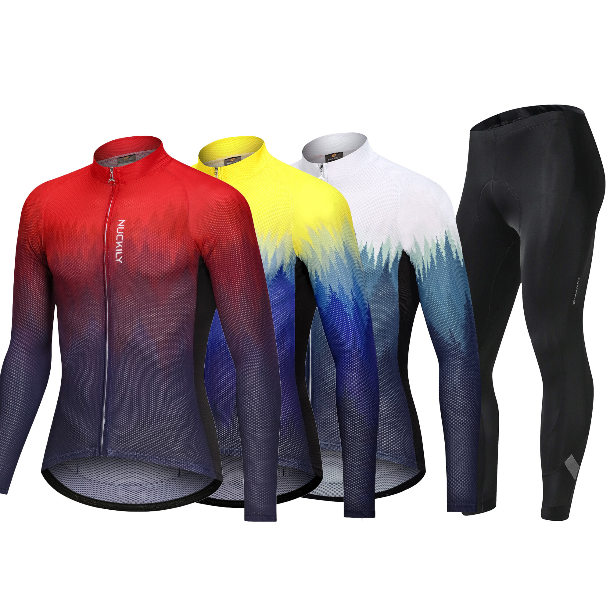 NUCKILY Conjunto de ropa de bicicleta profesional para hombre con almohadilla transpirable Gel Color degradado Mujer Ropa de bicicleta de carretera Traje deportivo Jersey de ciclismo
