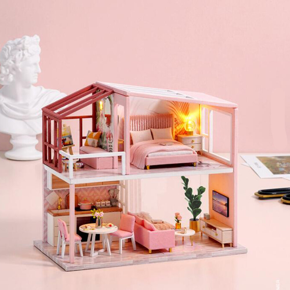 

CUTE ROOM Warming Life Theme of DIY Assembled Doll House With Cover for Children Toys