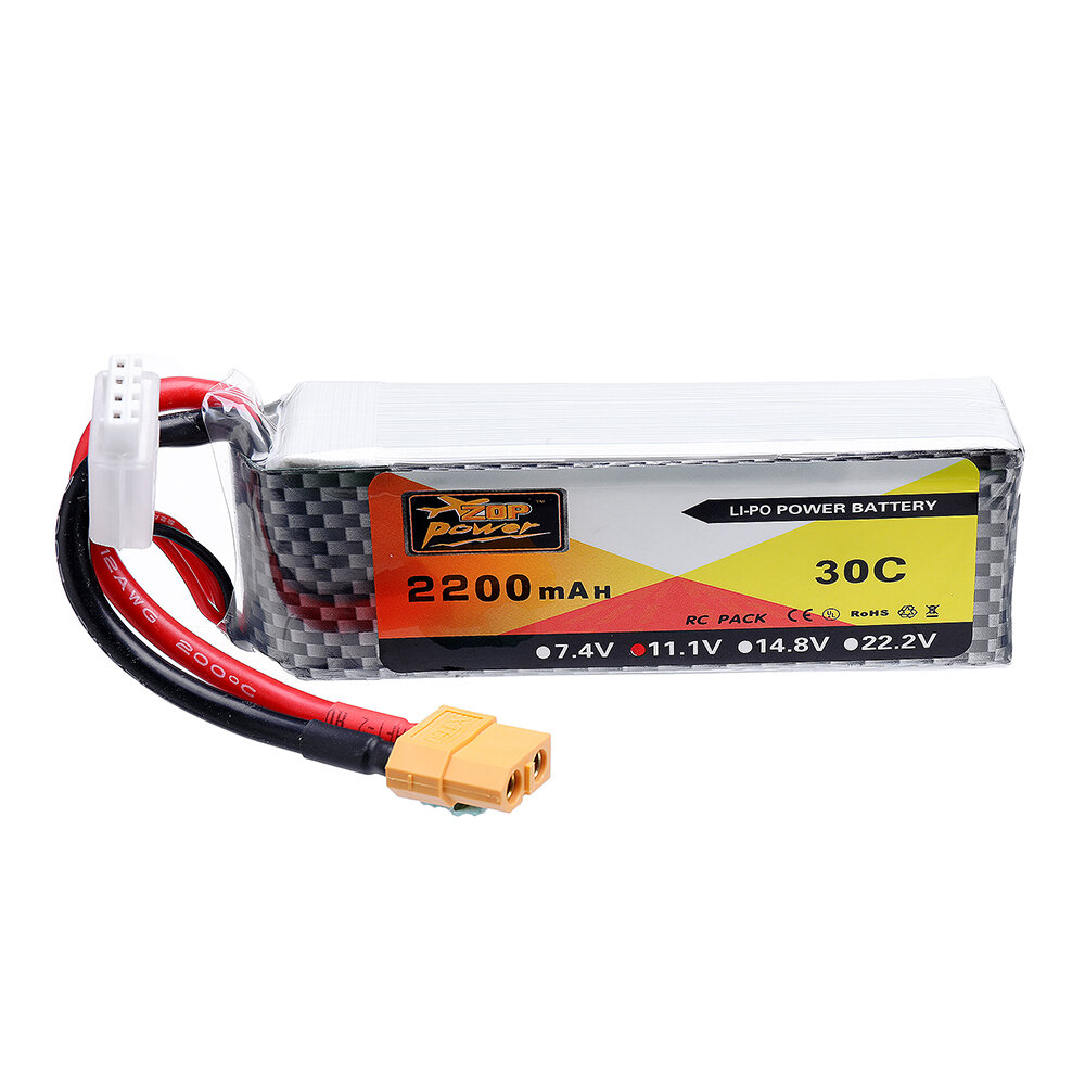 ZOP Power 11.1V 2200mAh 30C 3S Lipo-batterij XT60-stekker