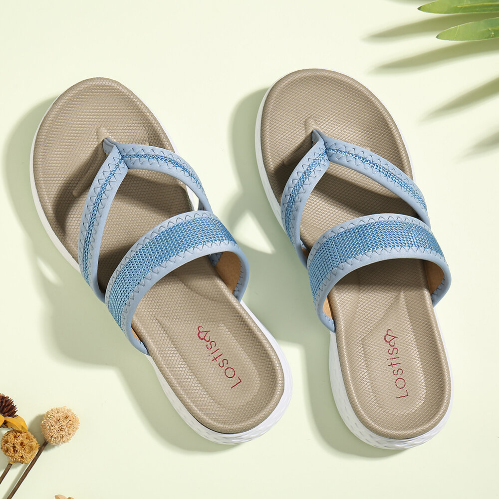 LOSTISY Women Flip Flop Stitching Soft Sole Slip On Casual Summer Flat Sandals