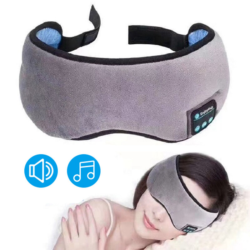 Cuffie Bluetooth 5.0 senza fili con maschera per gli occhi, musica stereo, cuffie per dormire e altoparlanti e microfono integrati per i viaggi.
