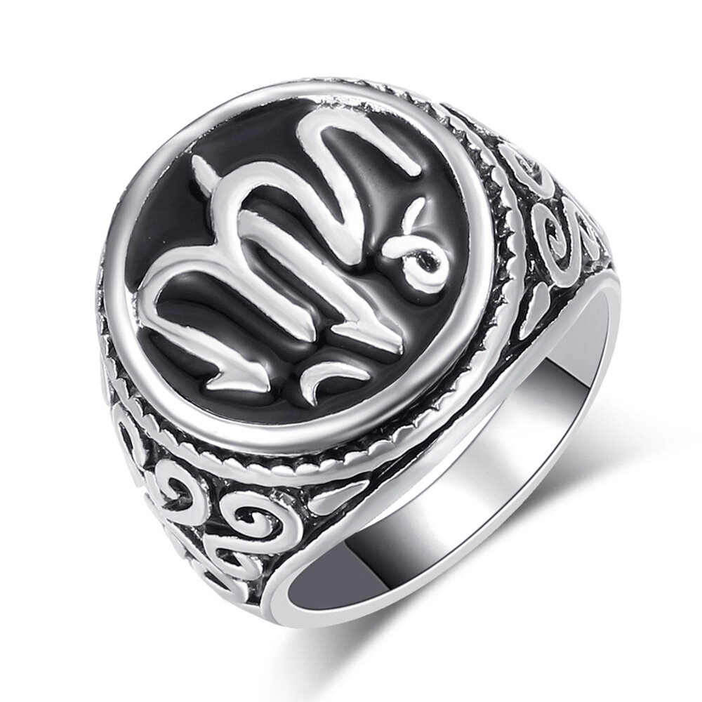 Vintage Unisex Ring Verzilverd Art Letters Gesneden Metalen Ring Mannen Vrouwen Sieraden