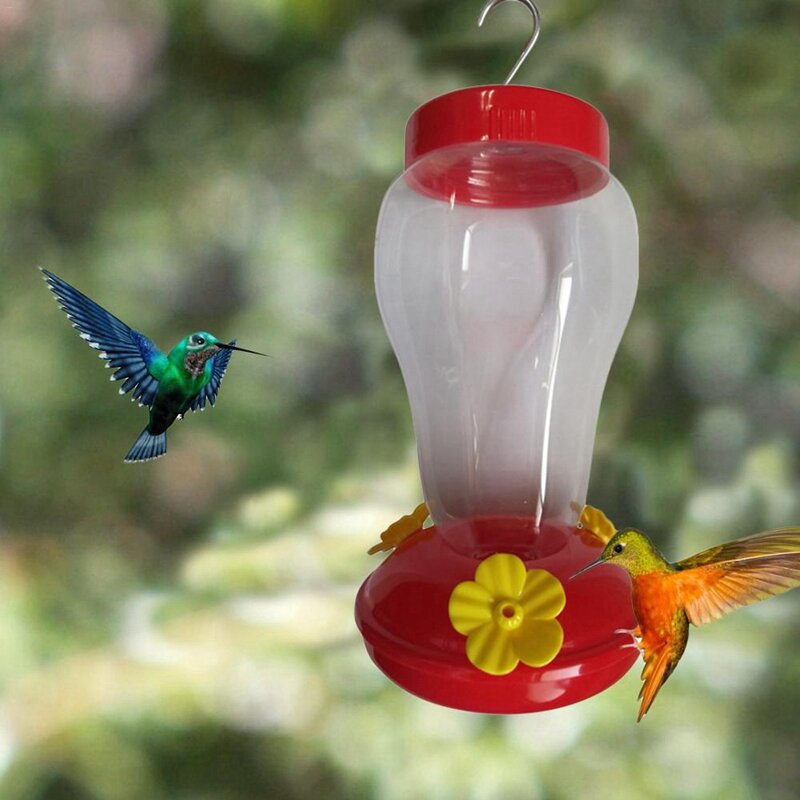 Bird Water Feeder Bottle Hanging Hummingbird Feeder Garden Outdoor Plastic Flower Iron Hook Bird Feeder For Outside/Insi