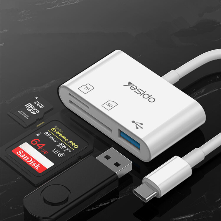 

Yesido 3 in 1 Type-C to USB3.0 /SD /TF Card Reader OTG Hub Type-C Adapter for Laptop Tablet for Samsung Galaxy Note 20 H
