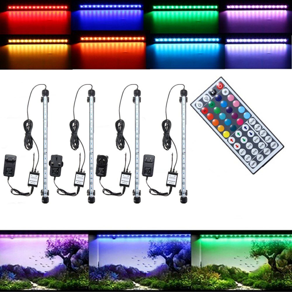 38CM 5.9W RGB LED Aquarium Fish Tank Light SMD5050 Color Changing Bar Submersible Lamp + Remote Cont
