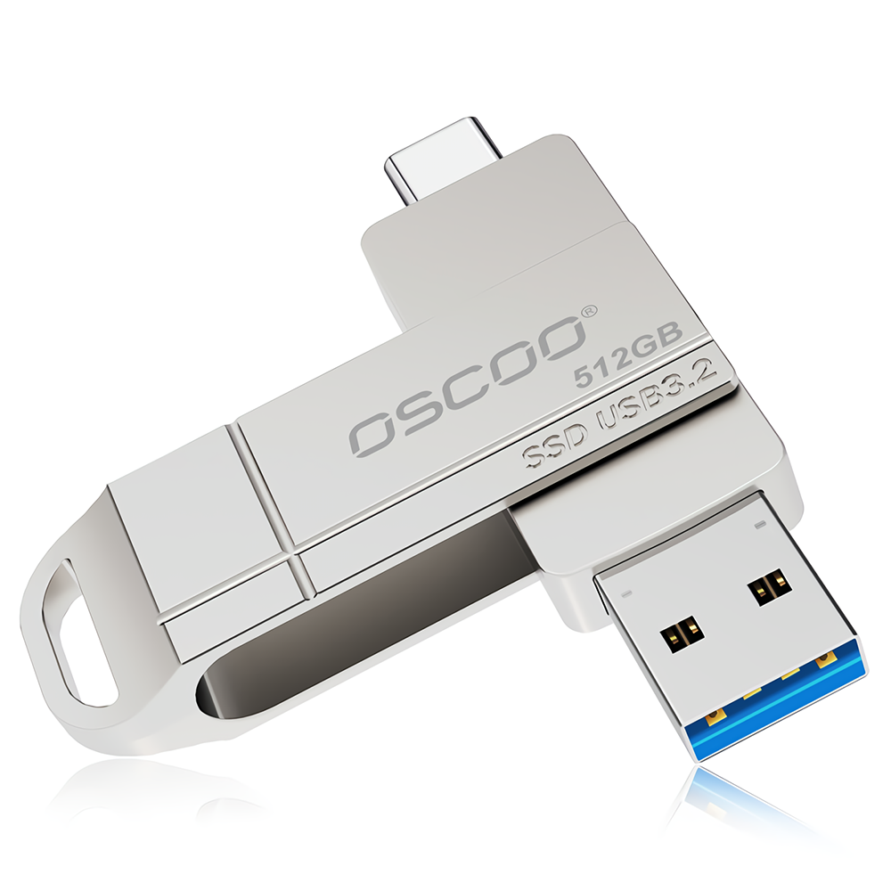 OSCOO 2-in-1 Type-C USB3.2 GEN1 Flash Schijf 360? Rotatie Thumb Drive 512G 256G Ondersteuning OTG Pe