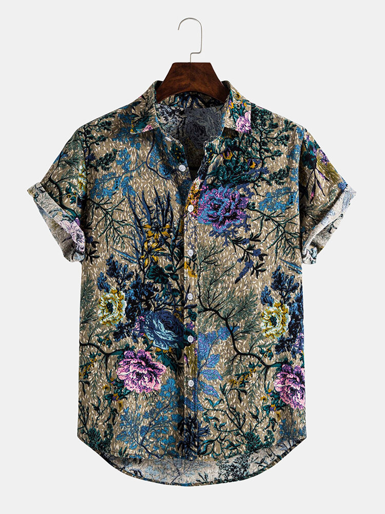 Banggood aanbiedingen Katoen Vintage stijl Oosterse bloemenprint Reverskraag Casual shirts met korte