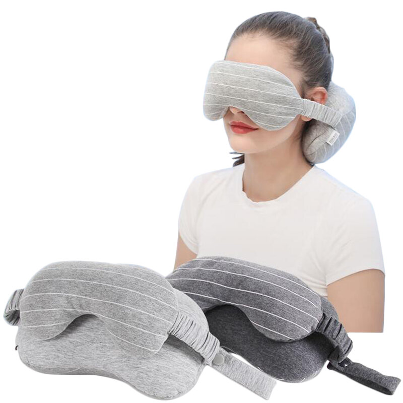 IPRee® Masque pour dormir 2 en 1, couverture pour les yeux, ombre, oreiller de soutien pour le cou en forme de U pour les voyages et le bureau