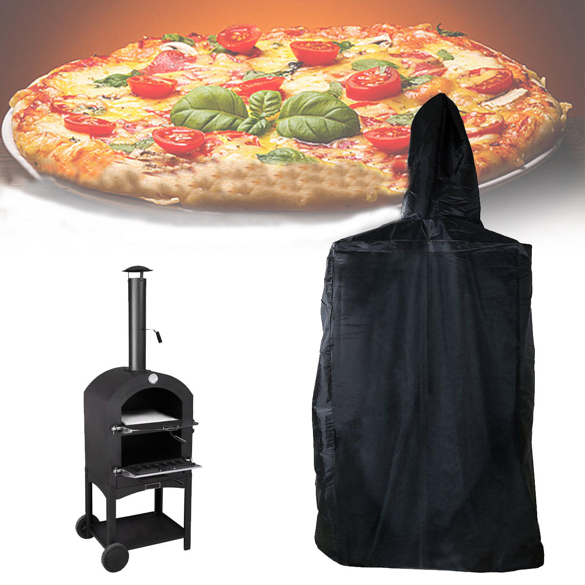 Cubierta para horno de pizza exterior de 160x37x50cm, resistente al agua, al polvo y a los rayos UV.