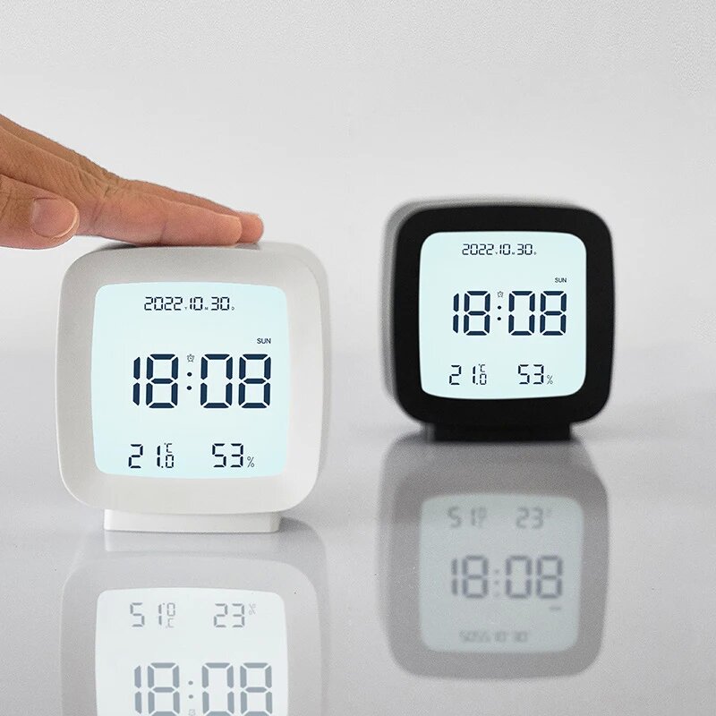 

Digital Alarm Clock 12/24H Electronic Alarm Clock Voice-activated Backlight Temperature Humidity Nightlight Table Clocks
