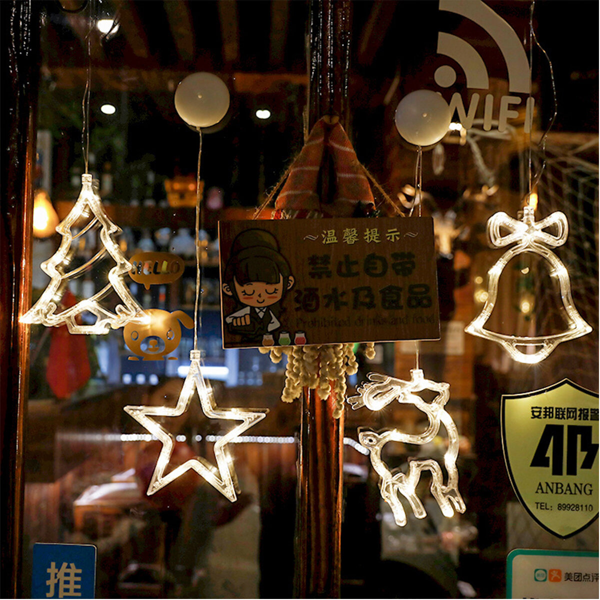 LED Kerst Zuignap Nachtlampje Ornament Muur Venster Opknoping Lamp Home Decor