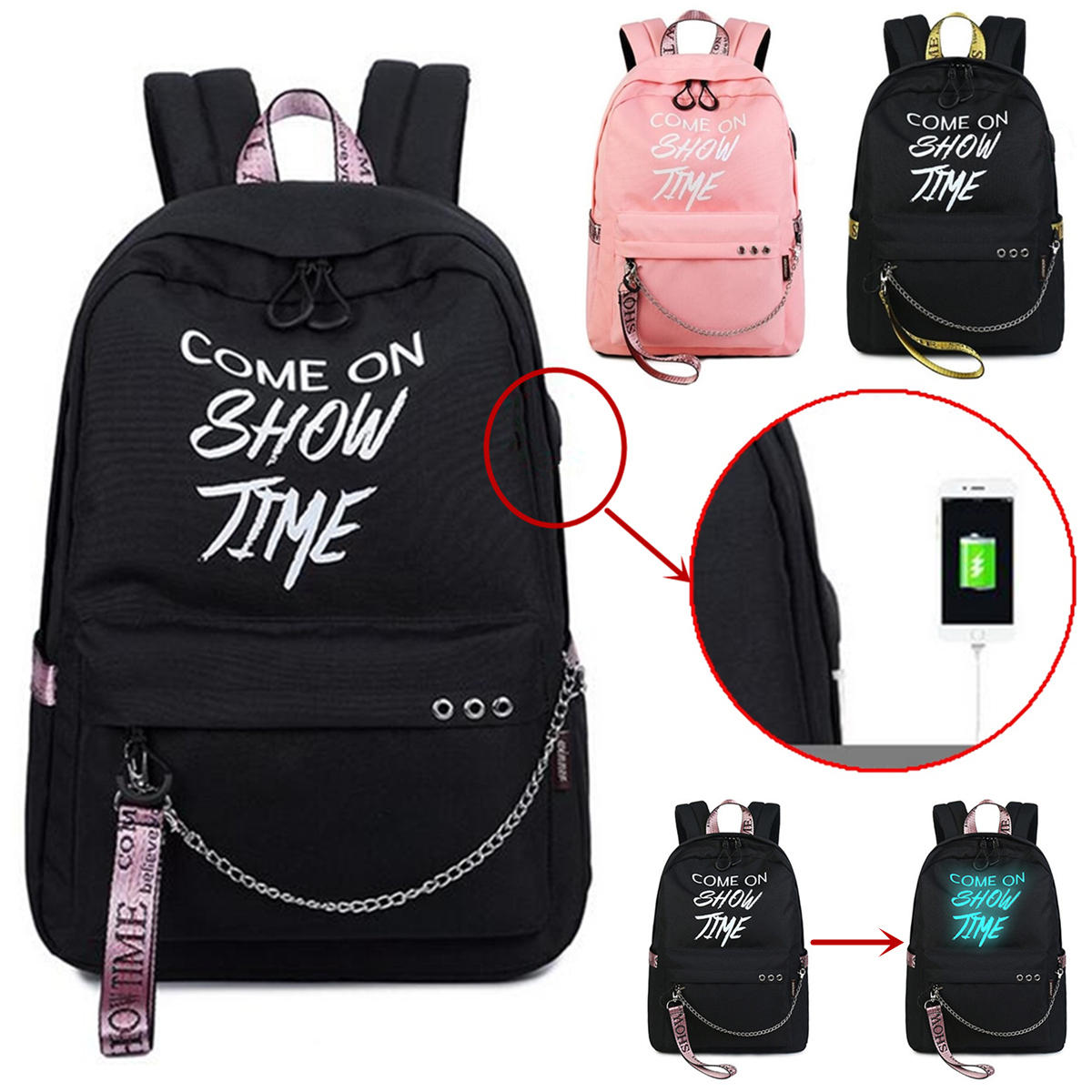 15.6 "Anti-Theft Laptop USB Plecak Luminous Outdoor Travel School Bag Mężczyźni Kobiety