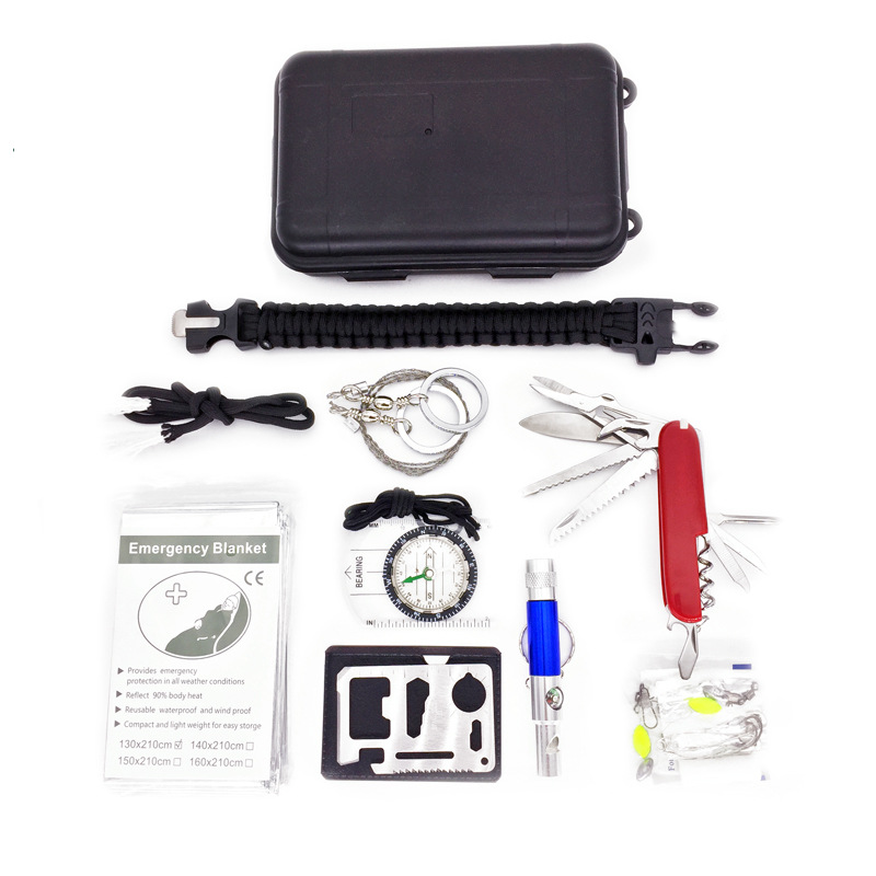Outdoor Sports SOS Notüberlebensausrüstung Satz Für Wanderwerkzeug mit Selbsthilfe-Box