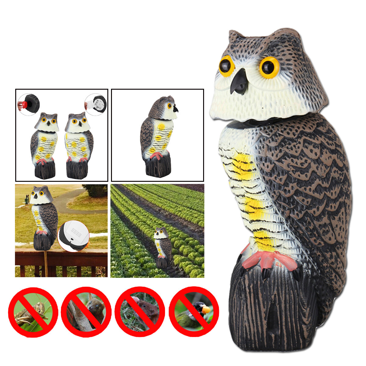 

Plastic Simulation Owl Bird Scarer Deterrent Repeller Garden Weed Pest Statue Outdoor Hunting Decoy