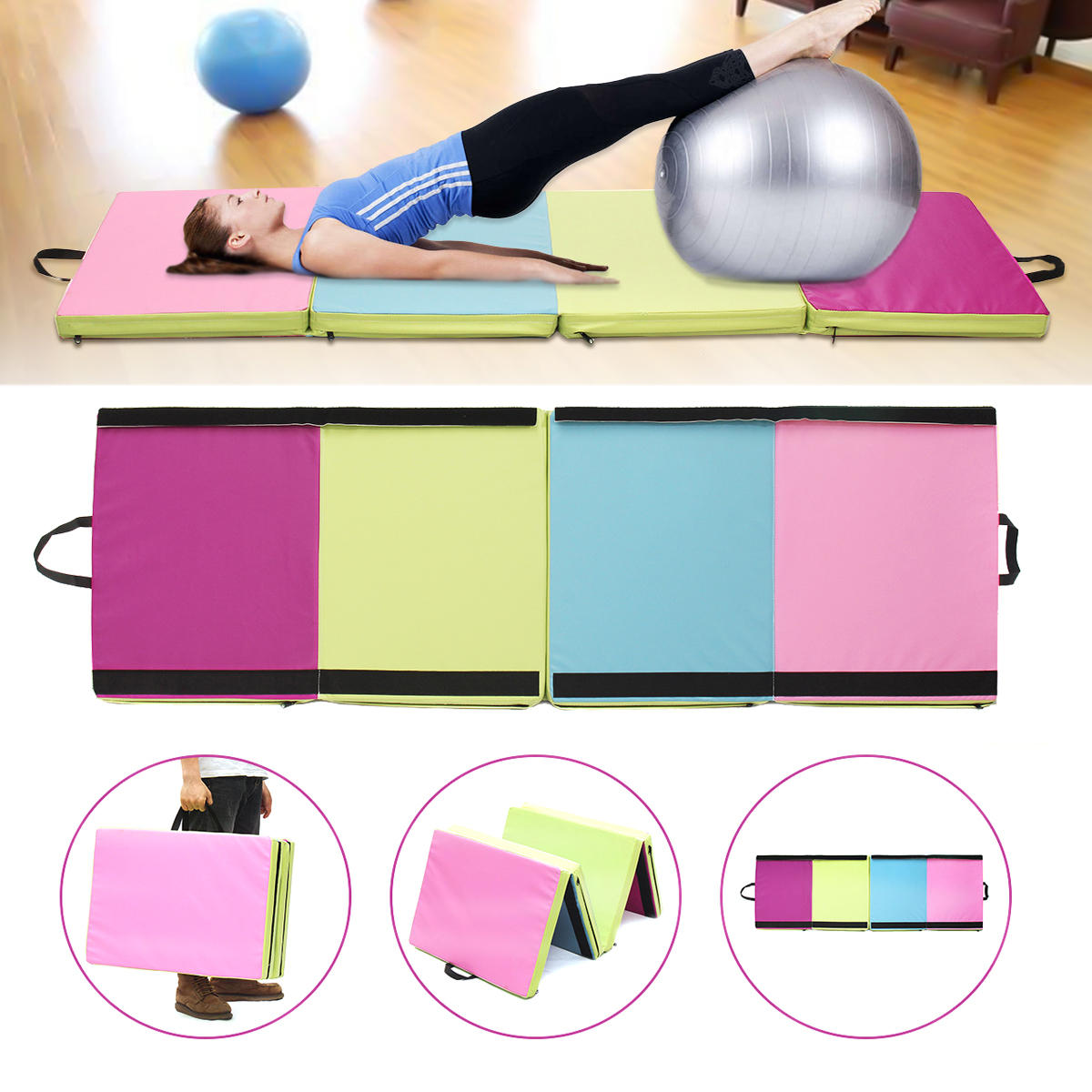 70.86x23.6x1.96inch 4 Folding Gymnastikmatte Yoga Fitness-Studio-Panel Tumbling Klettern Pad