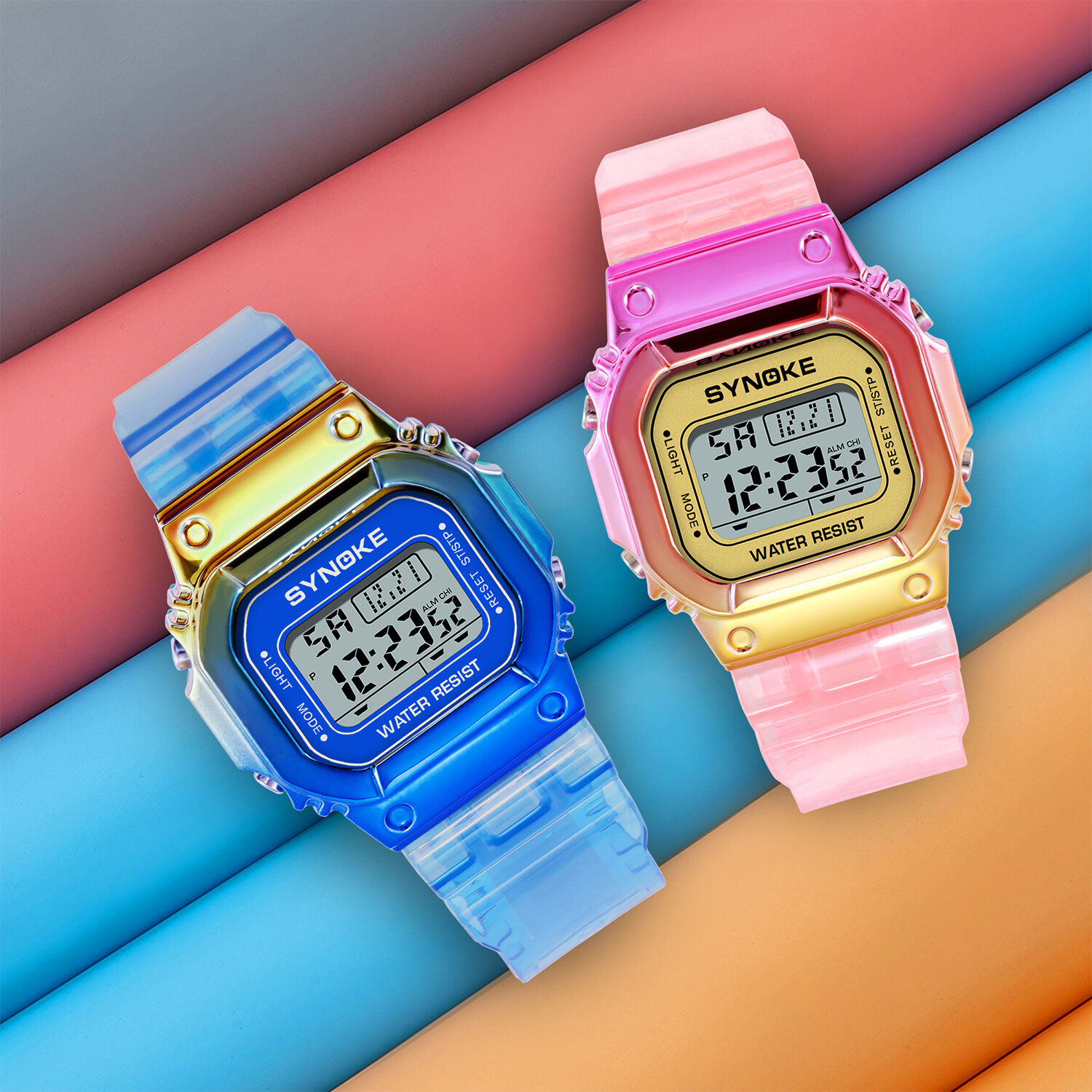 SYNOKE 9622 Gradient Color Watch Case Fashion Style Women Men Luminous Display Couple Digital Watch